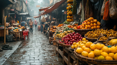 Fruits and vegetables in the street market in Hanoi, Vietnamの素材