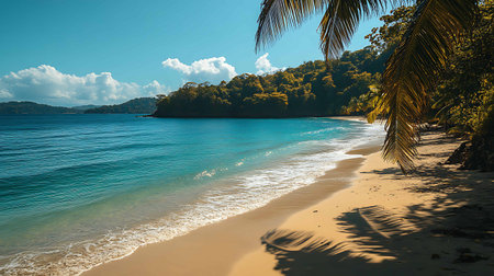 Tropical beach with coconut palm trees at Seychellesの素材