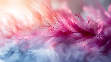 Beautiful color feathers on soft light background, feather texture and wallpaperの素材