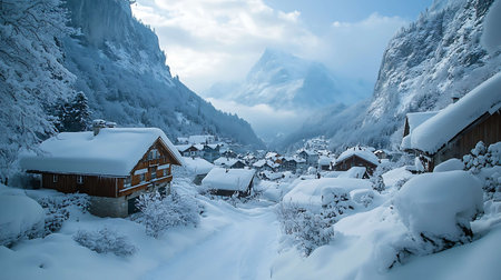 Winter in the swiss alps (Braunwald, Switzerland)の写真素材