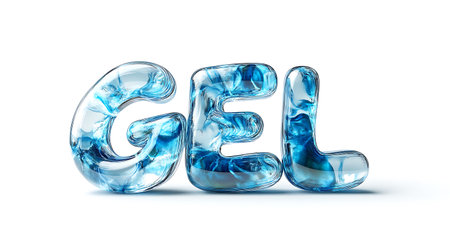 Glossy 3D text of blue ice isolated on white backgroundの写真素材