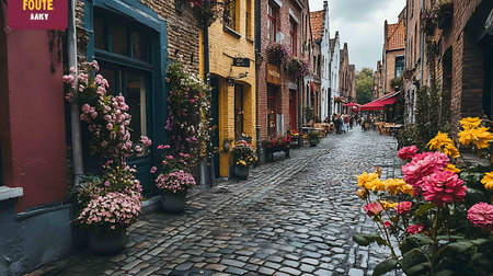 Street view of the old town of Bruges, Belgium.の写真素材