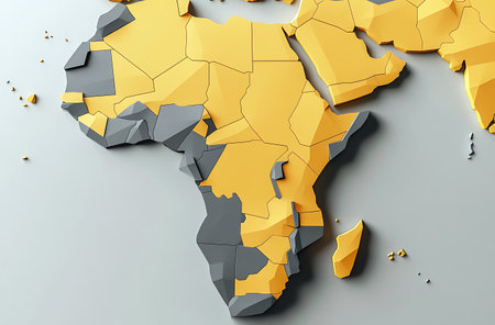 Map of Africa with yellow 3d on grey background. 3d renderの写真素材
