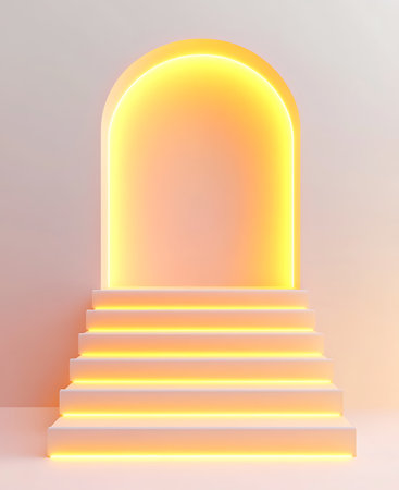 3d render of stairs illuminated by neon light. Abstract background.の素材