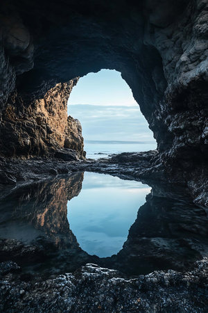 Cave on the coast of the island of Madeira, Portugalの写真素材