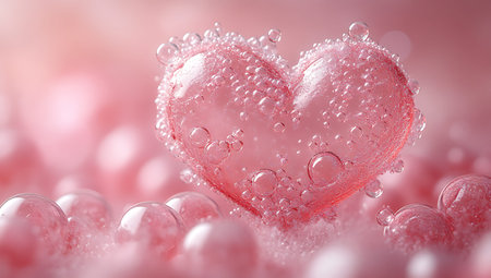 Valentine's day background with water drops and heart. 3d renderingの写真素材