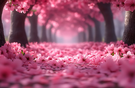 Cherry blossoms in full bloom in spring, 3d renderの写真素材