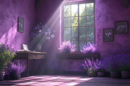 Lavender flowers in the interior of the room. 3d renderの写真素材