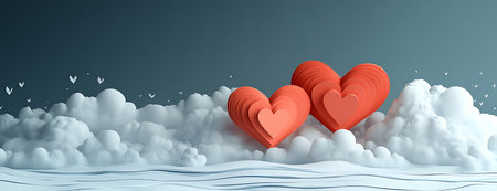 Valentine's day background with hearts and clouds. Vector illustration.の写真素材