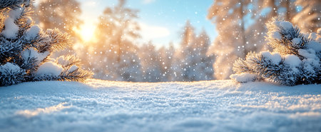 Beautiful winter landscape with snow covered trees and blue sky at sunsetの写真素材