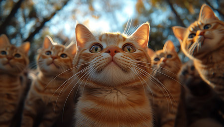 Ginger cat in the garden. Close up portrait of cute catの素材