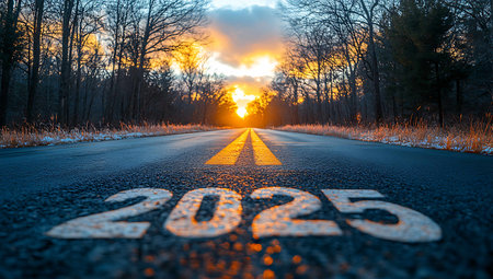 asphalt road at sunsetの写真素材