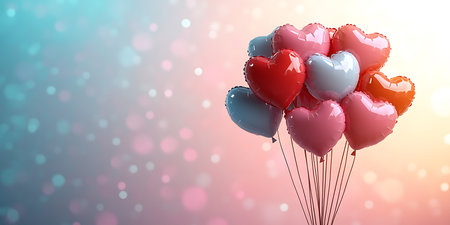Valentine's day background with heart shaped balloons. 3D renderingの写真素材