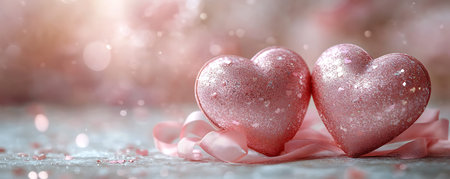 Valentines day background with pink hearts on bokeh backgroundの写真素材