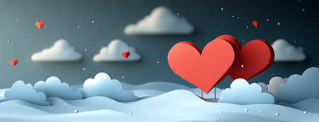 Valentine's day background with hearts and clouds. Vector illustration.の写真素材