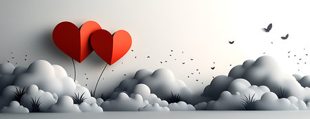 Valentine's day background with hearts and clouds. Vector illustration.の写真素材