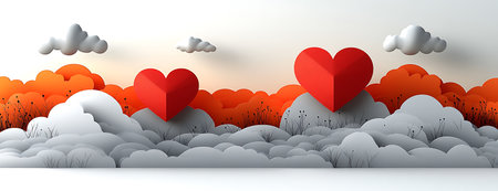 Valentine's day background with heart and clouds. Vector illustration.の写真素材