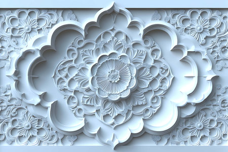 3D rendering of a decorative background with embossed floral ornamentの写真素材