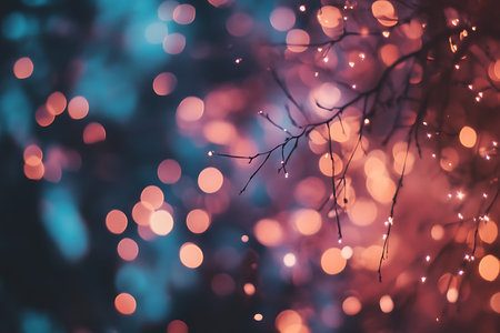Bokeh lights on the branches of trees in the forest.の写真素材