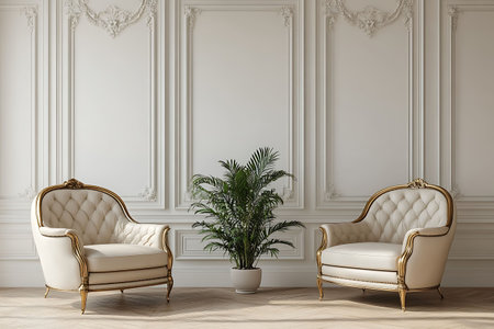 Luxury armchairs in classic interior with copy space. 3d renderの写真素材