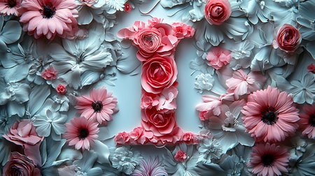 Floral frame with pink and white flowers. Floral background.の写真素材