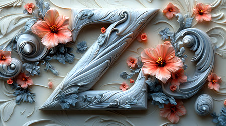 3d illustration of a stylized letter Z decorated with flowers.の写真素材