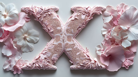 Decorative letters of the English alphabet made of pink and white flowersの写真素材