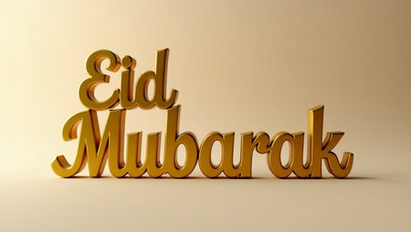 3D Golden EID Mubarak Text on White Background - 3D Illustrationの写真素材