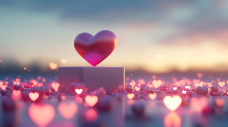 Valentine's day background with hearts. 3d rendering.の写真素材