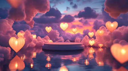 Valentines day background with hearts and clouds. 3d renderingの写真素材