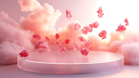 3d rendering of pink rose petals floating in the air.の写真素材