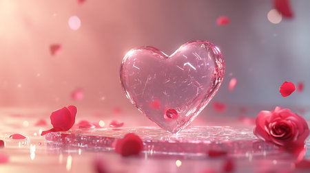 Heart with rose petals. Valentine's day concept. 3D Renderingの写真素材