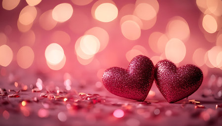 Valentine's day background with hearts on bokeh backgroundの写真素材