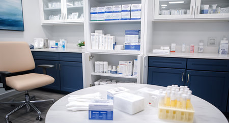 medicine and healthcare concept - close up of test tubes on table in laboratoryの写真素材