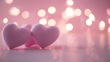 Valentine's day background with pink hearts and bokehの写真素材
