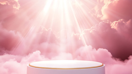 Round podium on the background of the sky with clouds. 3d renderingの写真素材