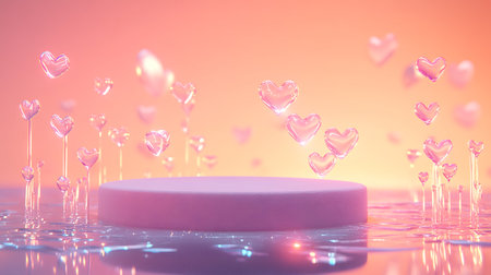Valentine's day background with hearts and podium. 3d renderingの写真素材