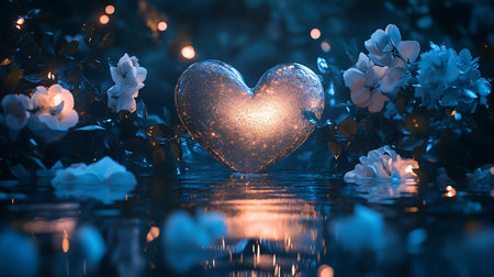 Valentine's day background with hearts, flowers and lights.の写真素材