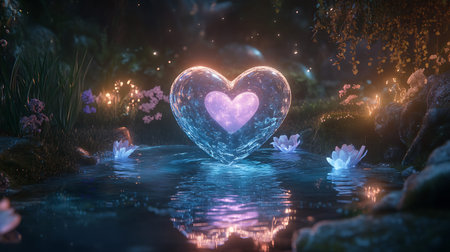 Heart in the water. Happy Valentine's Day. 3D renderingの写真素材