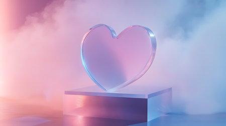 Glowing heart on a pedestal in the fog. 3d renderingの写真素材