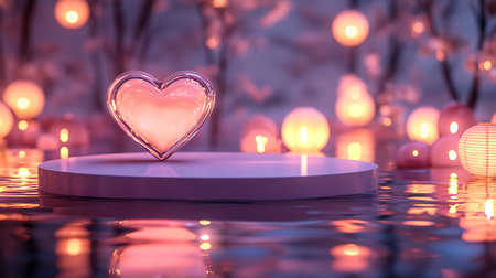 Valentine's day background with heart and candles. 3d renderingの写真素材