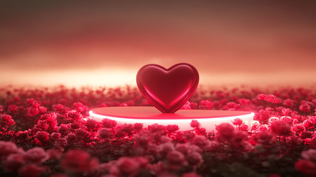 Valentine's day background with heart and flowers. 3d renderの写真素材
