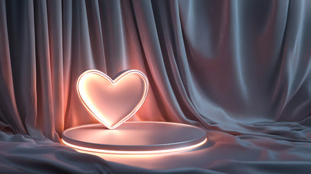 Valentine's day background with heart on stage. 3d renderingの写真素材