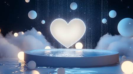 3d rendering of a white heart in the middle of a dark blue podium.の写真素材