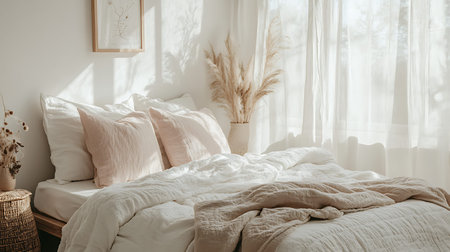Pillow on bed in luxury bedroom interior design - Vintage Light Filterの写真素材