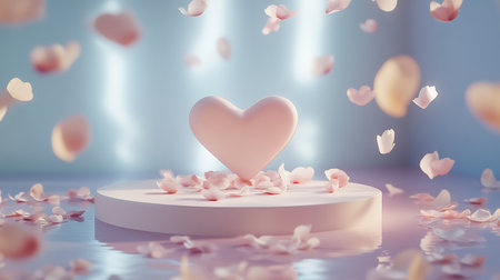 3d render of Valentine's day background with heart and petalsの写真素材
