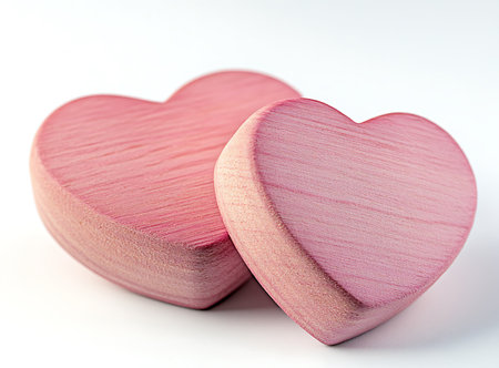 Two wooden hearts isolated on white background. Valentines day concept.の写真素材