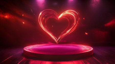 Neon red heart on dark background. Valentine's day concept. 3D Renderingの写真素材