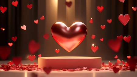 Valentine's Day background with red hearts. 3d renderingの写真素材