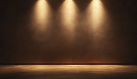 Empty room with spotlights on the wall and floor, 3d renderの写真素材